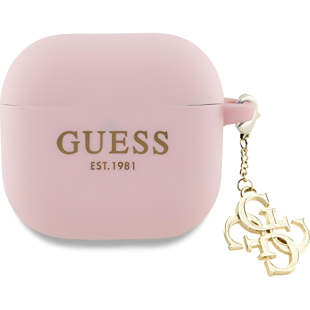 Oryginalne ekskluzywne etui od marki Guess z kolekcji Silicone 4G Charm dla Apple AirPods 4, różowe